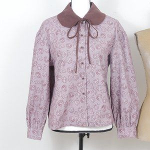 LEDIN x Harry Potter Brown Mauve Peter Pan Collar Tie Neck Character SZ S Blouse